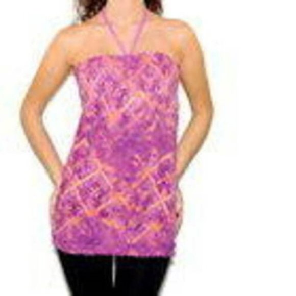 Womens Halter Tunic Mudd Purple Large Braided Straps Tie Dye Banded Hem Stretch - Picture 1 of 3